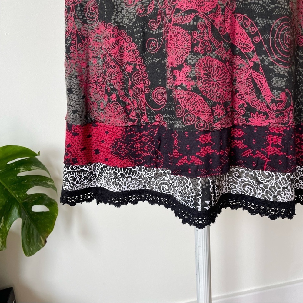 Desigual Myrcella Cap Sleeve Graphic Lace Floral Print Viscose AL-Line Dress S - Picture 5 of 10